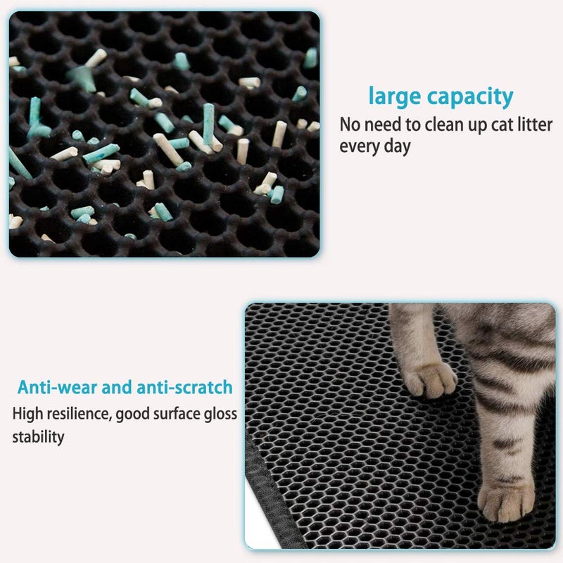 kaxionage Large Cat Litter Box Mat: Easy Clean Kitty Litter Trapping Mat for Floor, Plastic Cat Box Pad (24 * 30in-Black-1) - Image 3